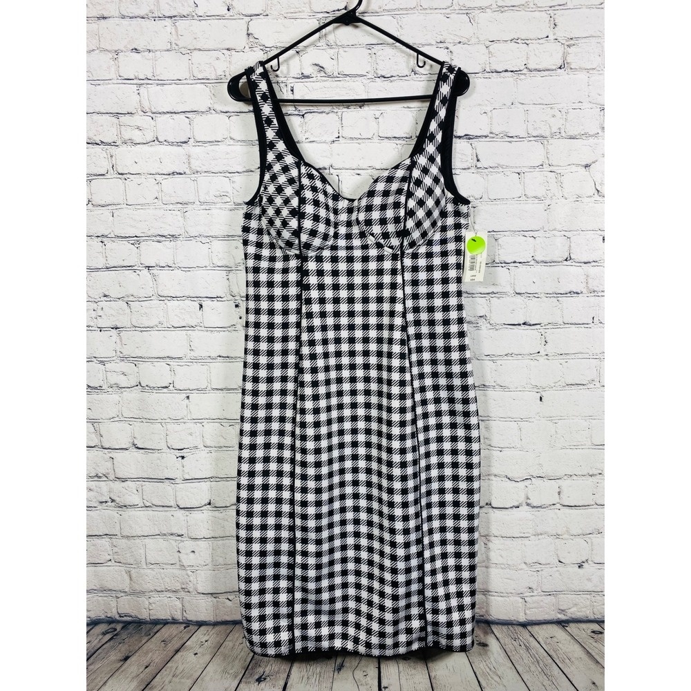 Bold Elements Dress Womens Sheath Gingham Black White Large New Sweetheart Neck